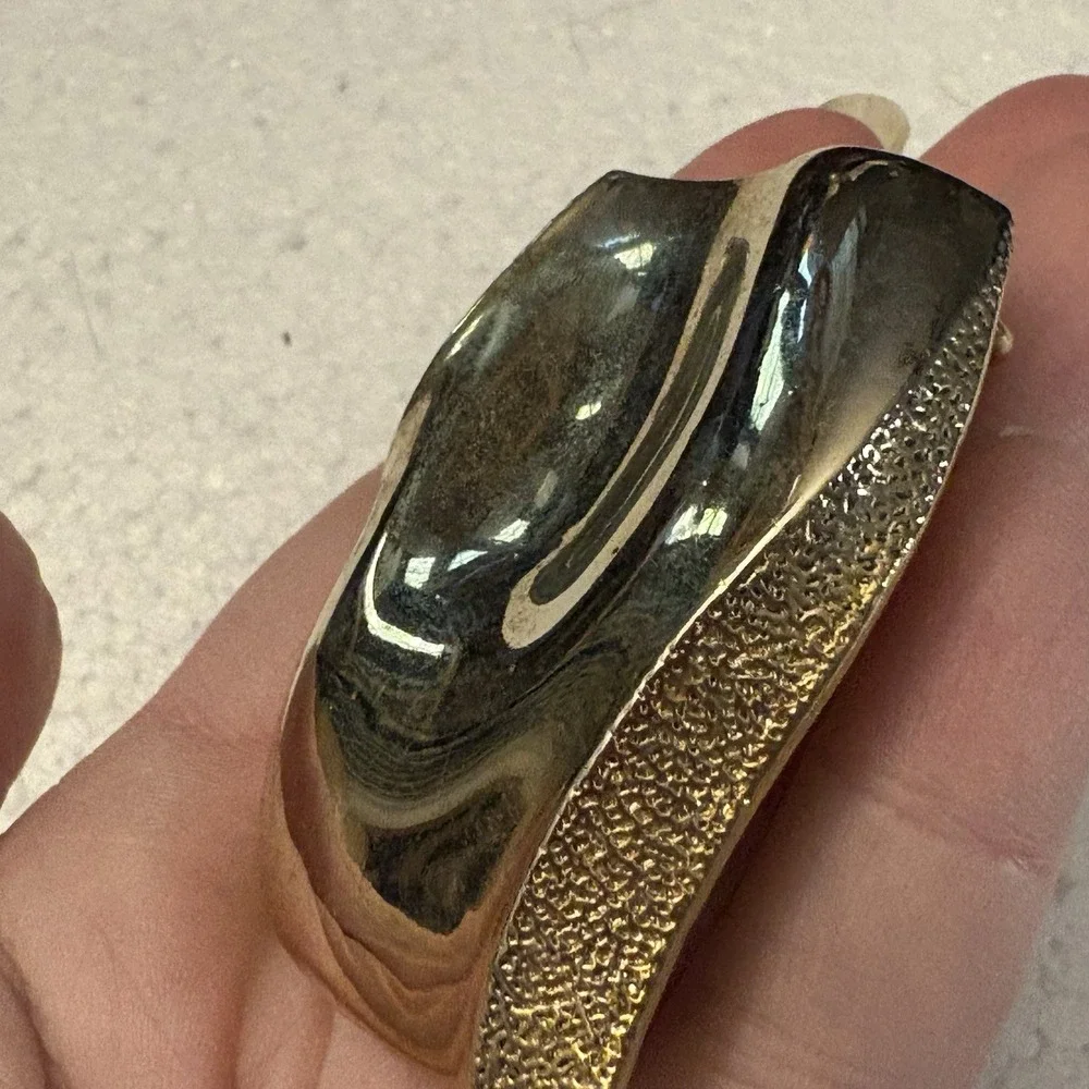 VTG 70s Gold Tone Abstract Wave Belt Buckle Textured Sculptural Retro Glam Disco